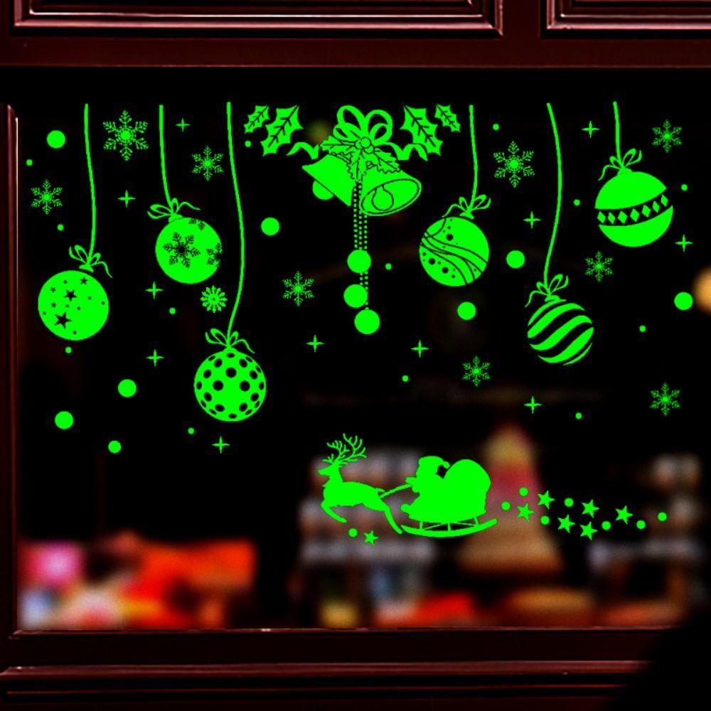Glow In The Dark Christmas Window Wall Stickers Snowflake Elk Luminous Window Stickers Wall Ornaments Strong Stickiness