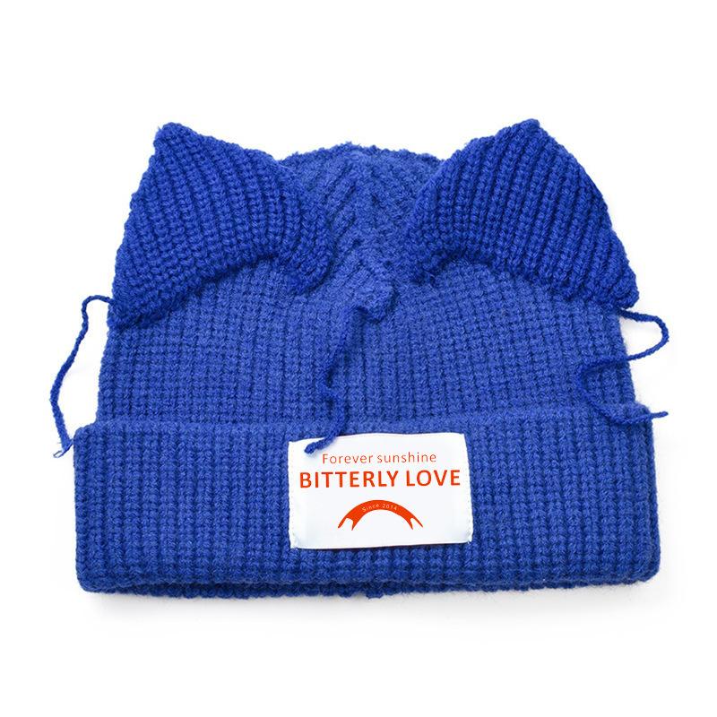 Design Personalized Cat Pig Ears Couple Knitted Wool Hat Cute Warm Autumn and Winter Hats for Men and Women