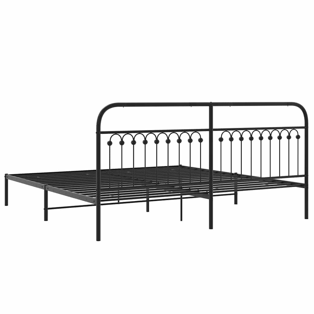 Metal Bed Frame with Headboard Black 200 X 200 Cm