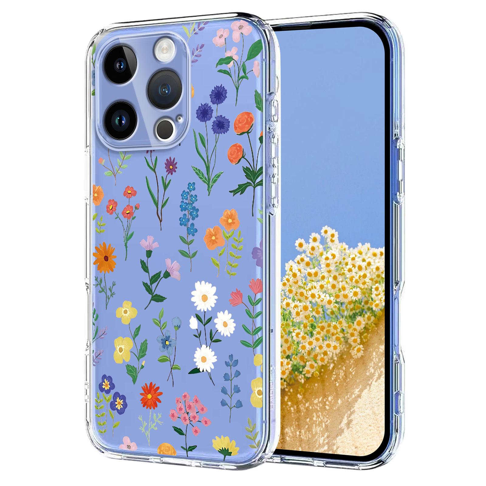 

For iPhone 16 Pro Case Butterfly Floral Pattern Printing TPU Phone Back Cover Daisies