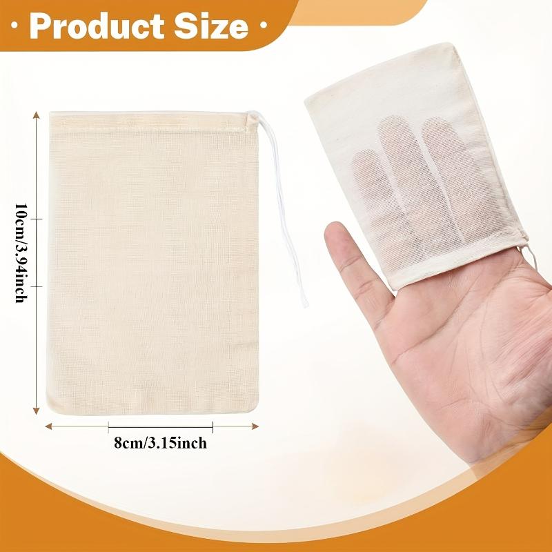 25Pcs Reusable Cotton Muslin Spices Bags Small Drawstring Soup Tea Herbs Filter Bags Empty Tea Bags 8x10cm-25pieces pack