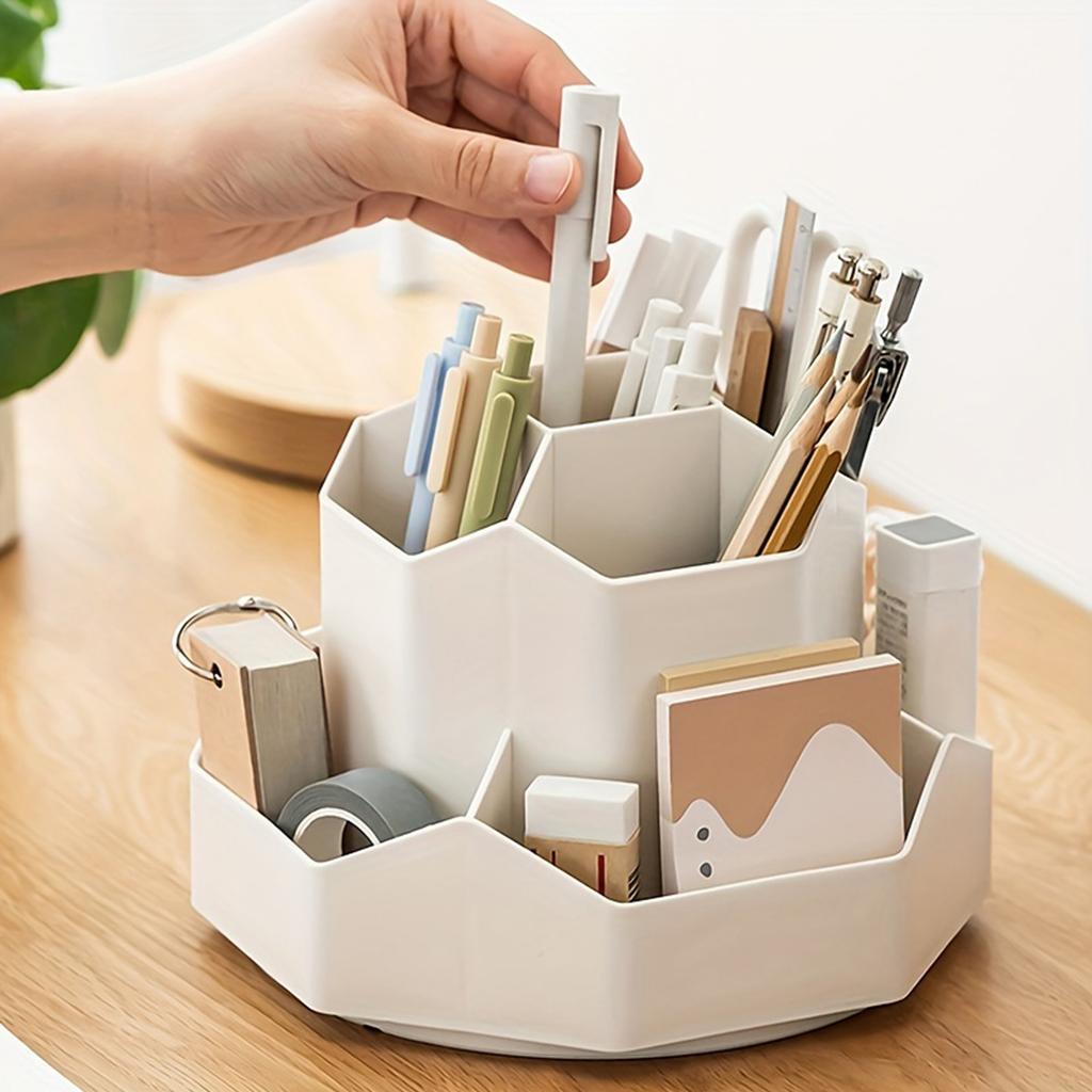 1pc Large Capacity Multi-Compartment Pen Holder and Makeup Brush Organizer for Desk and Home Office with Desktop Cosmetic Storage Box and Art Supply