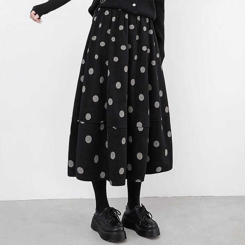 Women's High-Waist Polka Dot A-Line Midi Skirt