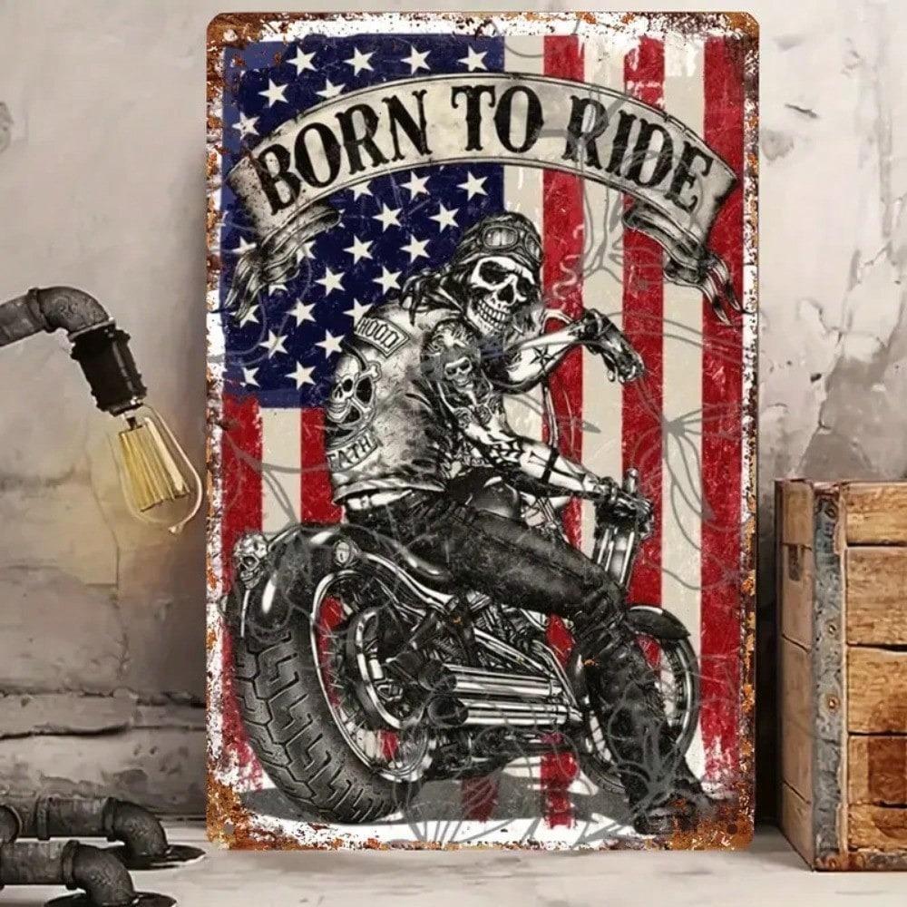 Vintage Motorcycle Metal Wall Art Born To Ride Tin Sign For Bar Garage Decor