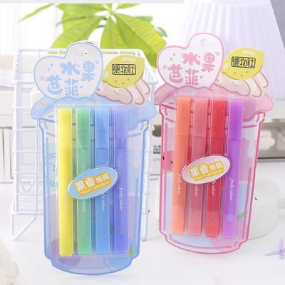 Set di 4 evidenziatori colorati con profumo fruttato Design Buffet di Frutta Punta a pennello morbida Marcatore Liner per Disegno Pittura