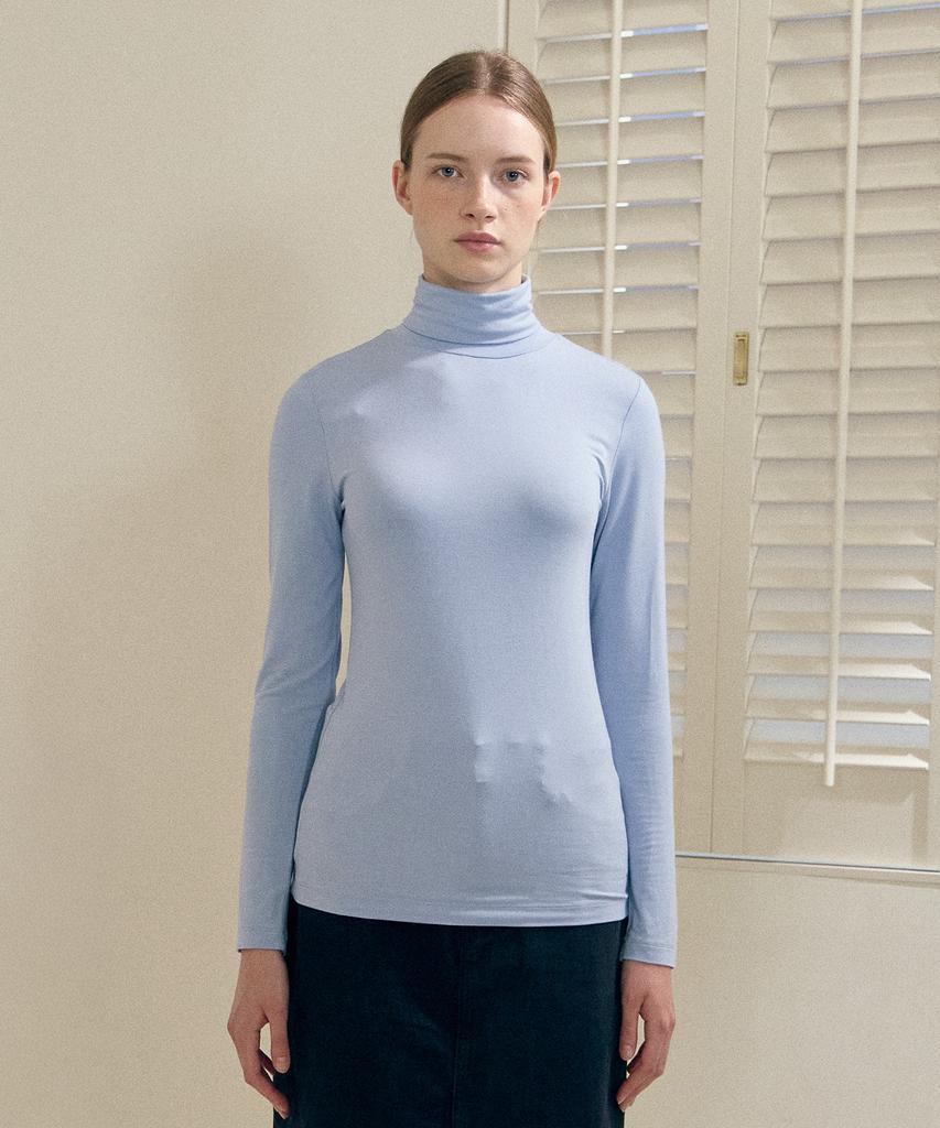 BASIC HOUSE Women'S Stretch Turtleneck Long Sleeve T-Shirt Blue Lats0218