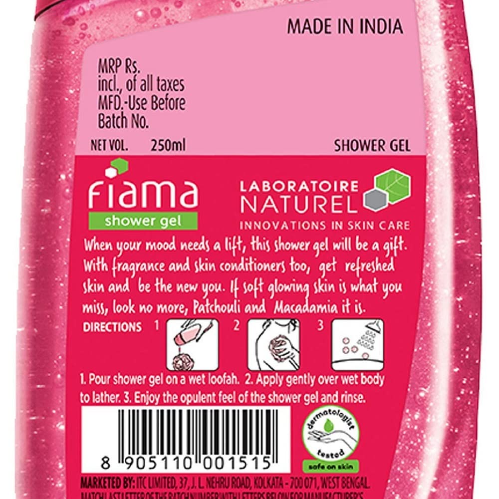 Fiama Shower Gel Patchouli & Macadamia, Body Wash With Skin Conditioners For Soft Glowing Skin, 250ml