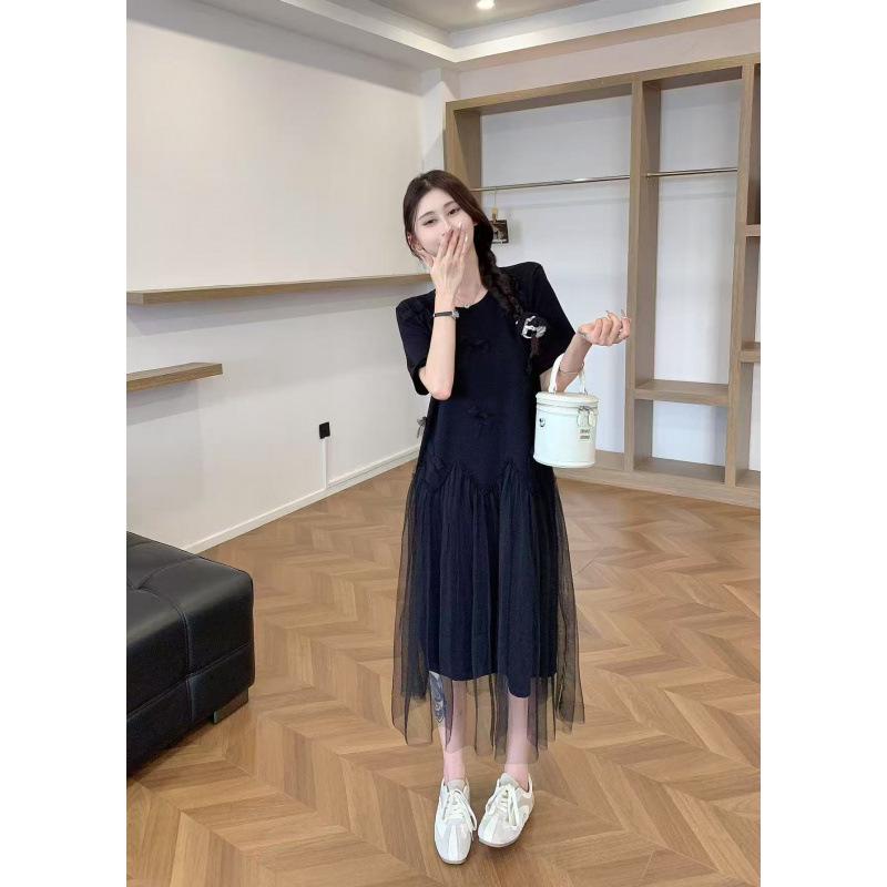 2026 Trendy Knit Mesh Patchwork Maternity Dress for Stylish Moms - Summer Fashion 2XL