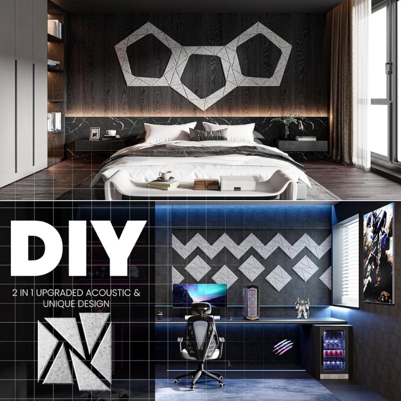 Pack of 12 Square Foam Panels Soundproof Wall Panels Acoustics Tiles Polyester Texture Perfect for Studios Bedroom Wall