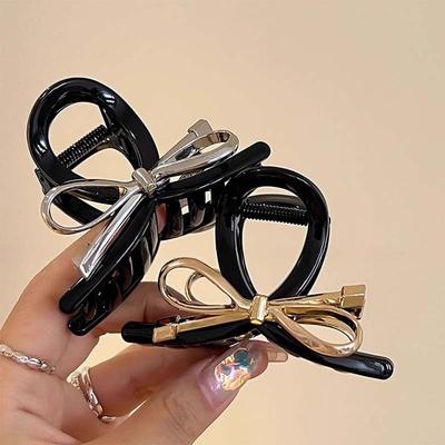 Neue Trendige Schleifen-Haarklammer für Frauen Vintage Acryl Metall Schleifen-Haarspange Krabbenklemme Kopfschmuck Haaraccessoires