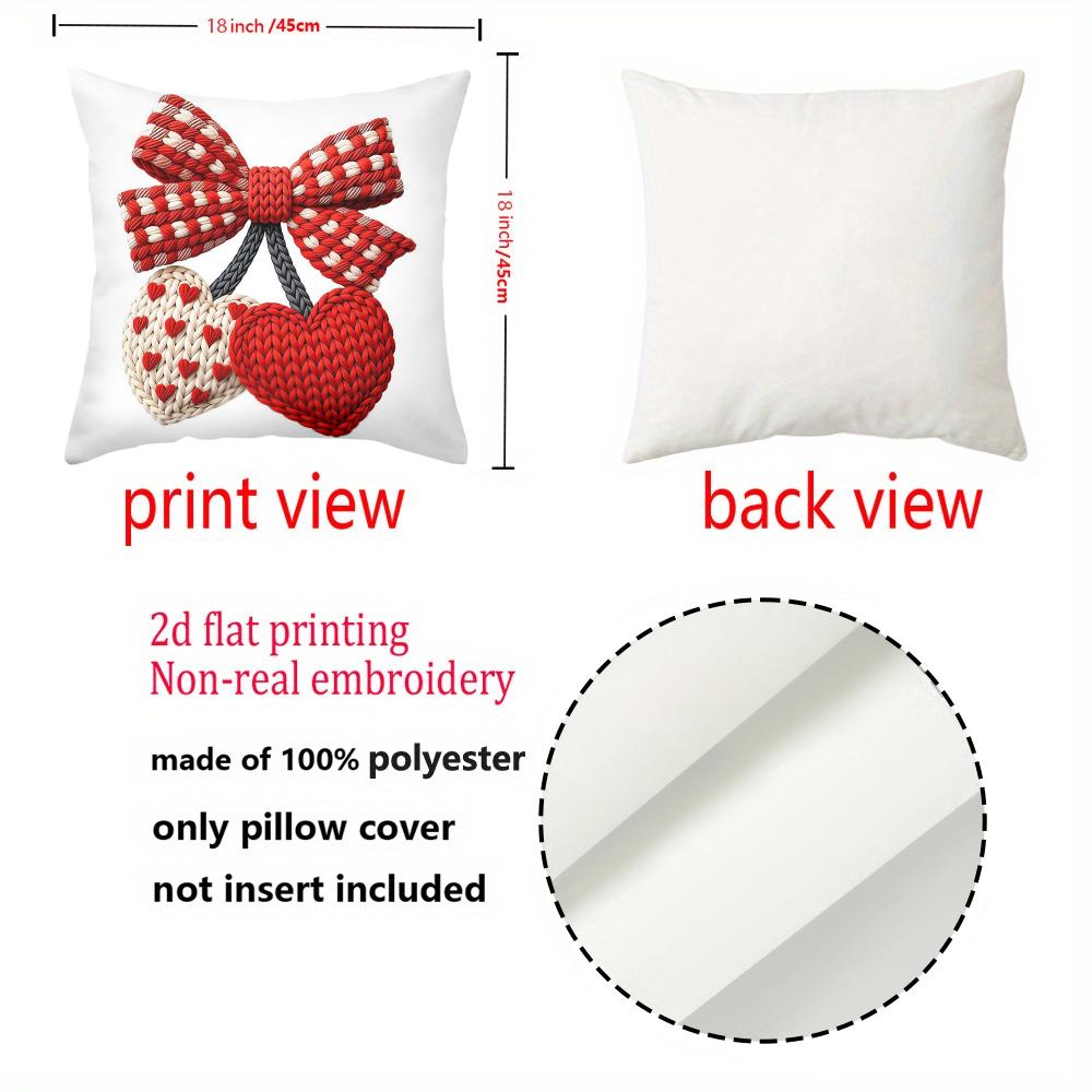 1 Pieces Red Bow And Heart Patterned Decorative Throw Pillow Polyester Pillowcase, Sofa Decorative Cushion Cov Headboard Pillow