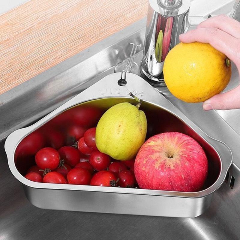 304 Stainless Steel Triangular Sink Drain Basket — Designed For Washing Fruits And Vegetables And Filtering Kitchen Waste
