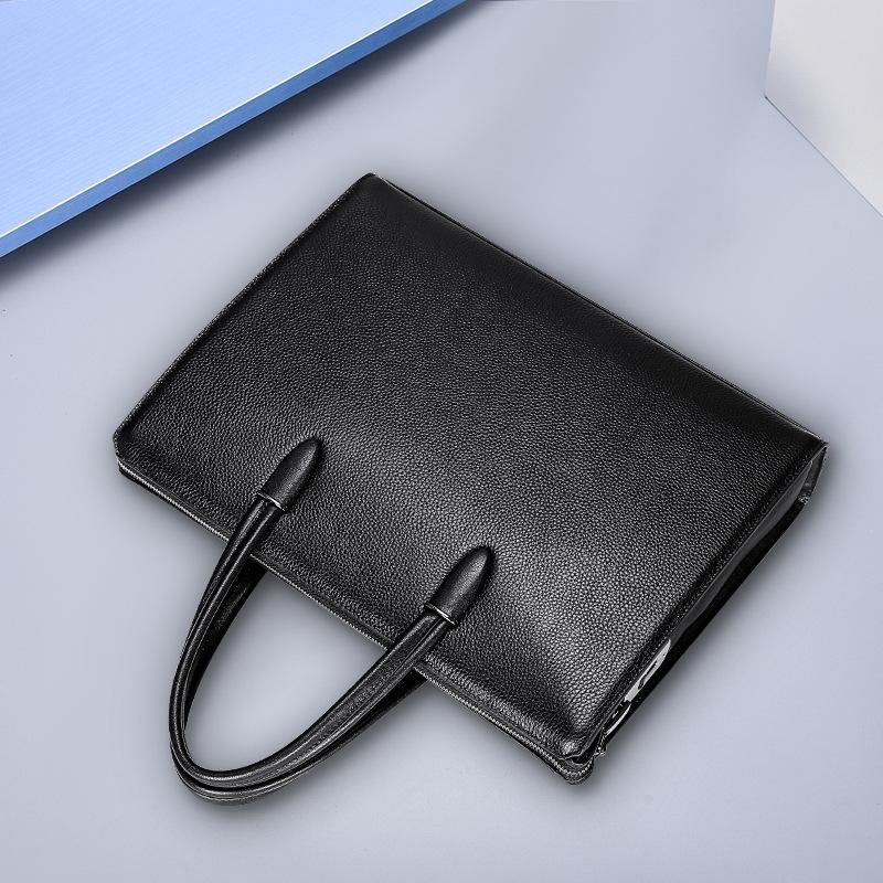 Men's Genuine Leather Briefcase with Fingerprint Lock – Large Capacity Business Handbag