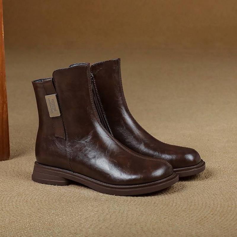 New medium heel large size women's fashion boots thick-soled non-slip square heel women's boots autumn and winter side zipper medium boots women's