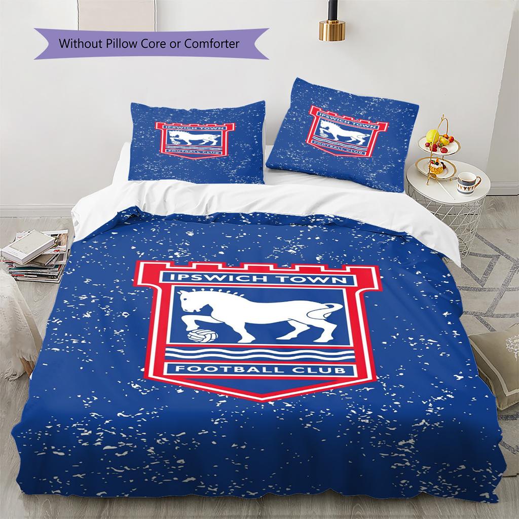 Ipswich Town Pattern Bedding Set Quilt Cover Pillowcase Home Decor Gift (1 * Duvet Cover + 2 * Pillowcase, Without Core)