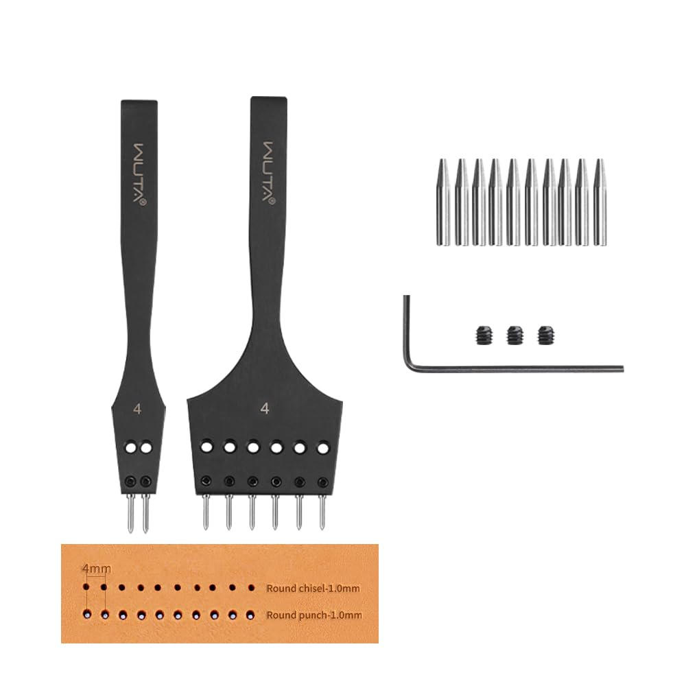 WUTA Removable Round Hole Punch Set for Leather Crafting, Lace Stitching, European Style, 2nd Generation, 4mm-(2+6)