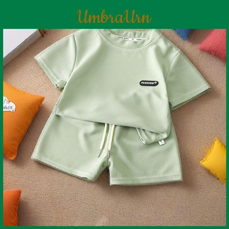 Childrens Summer Short Sleeve Shorts Pajamas With Soft Waffle Fabric For Kids