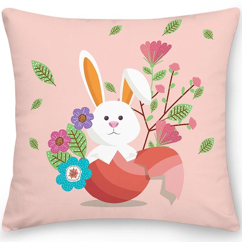 Home Decor Easter Pillowcase Sofa Cushion Cover Bedroom Room Decor Easter Bunny Egg Print Throw Pillow Case