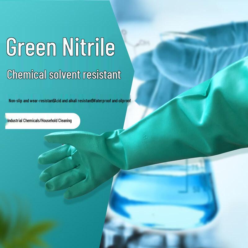 Jiemengzhe Grüne Verlängerte Nitril-Chemikalienbeständige Handschuhe, 45cm