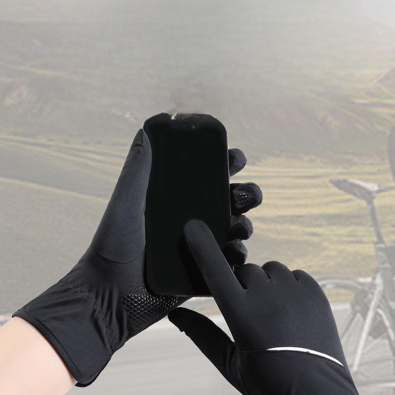 Men's Sun Protection Ice Silk Gloves for Summer Outdoor Sports Riding Driving Lightweight Sunshade and All Finger Non Slip Breathable Gloves