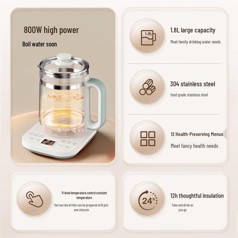Midea 1.8L Smart Multi-functional Health Kettle CN plug (adapter included)