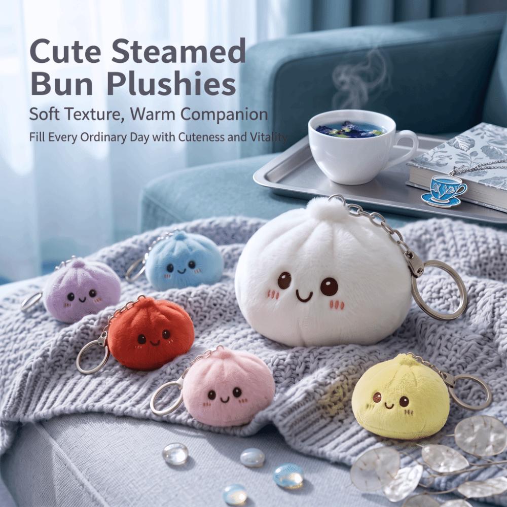 Soft Fluffy Plush Squishy Keychain Plush Steamed Buns Keyring Party Gifts