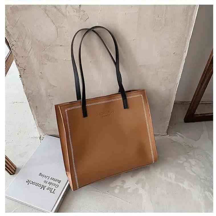 

Женская однотонная большая вместительная сумка-тоут для отдыха из искусственной кожи с магнитной пряжкой, сумки через плечо One Size коричневый