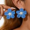 Pearl Knit Raffia Flower Stud Earrings: European Vacation Style