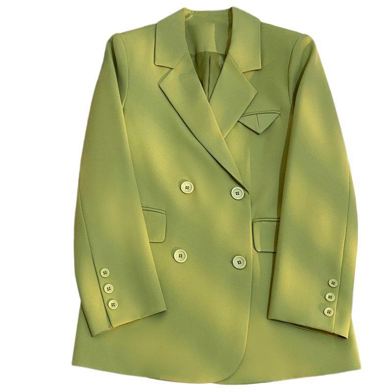 Women's Double-Breasted Slim Straight Green Suit Jacket - Stylish Spring/Autumn 2026 New Arrival