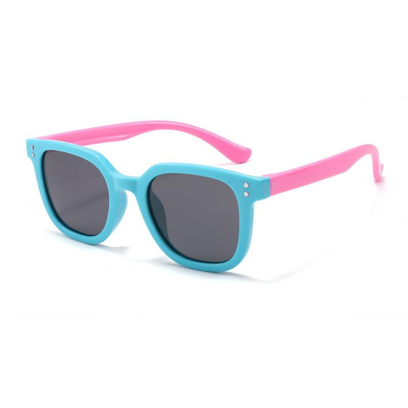 2022 New Children Polarized Silicone Sunglasses Boys Girls Kids Square Uv400 Shades S8351 Blue Frame Pink Legs