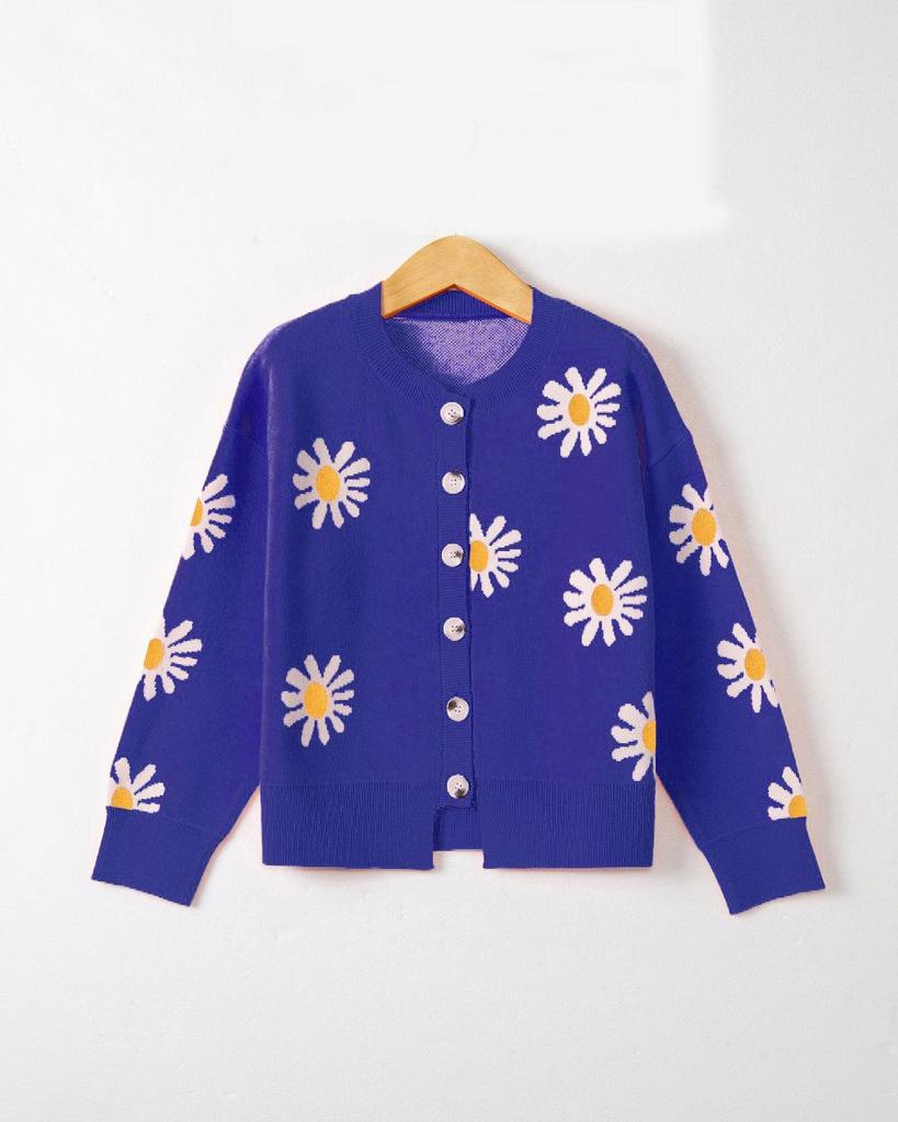 Women's Autumn-Winter Chrysanthemum Embroidered Knitted Cardigan - Casual, Simple, Fashionable, Elegant Sweater