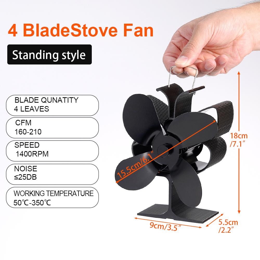 Stove Fan Heat Powered Fireplace Fan  Eco-fan Quiet 4 Blade Wood Burner Fireplace Fan Home Winter Warm Heat Distribution