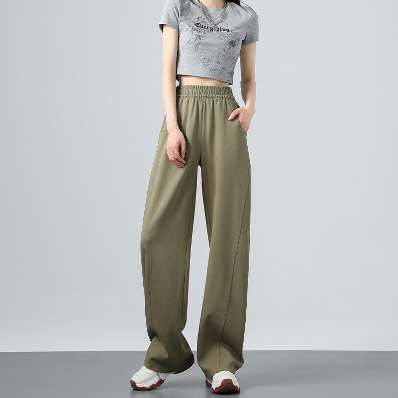 

Narrow version scimitar wide-leg pants women s spring and autumn new high-waisted thin and drape sickle banana pants straight mopping pants L мох зеленого