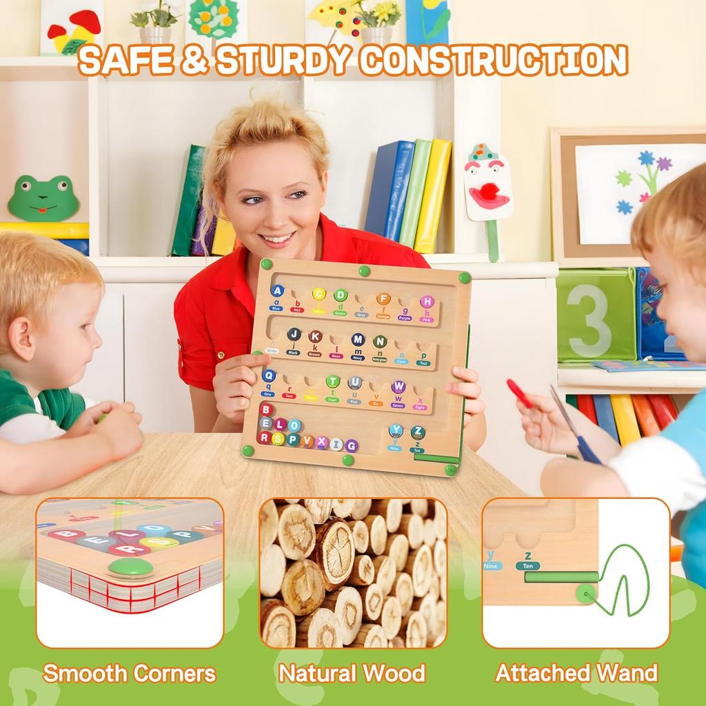 Magnetic Alphabet Maze for Toddlers: Montessori Toys for 3+ Year Old, Learning Color and Number Sorting, Fine Motor Skills, Educational Toy for