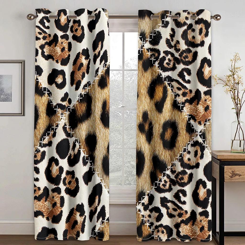 2 Panels Golden Leopard Printed Serpentine Drapes Bedchamber Livingroom Space Floor - to - ceiling Windowpane Kitchen BlindsGrommetBestFreeShip
