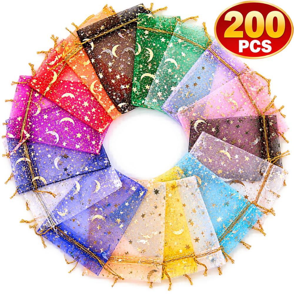 200PCS Drawstring Closure Drawstring Mesh Bag Sheer Fabric Transparent Gift Bag Gift Wrapping