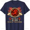 Year of The Horse 2026 Chinese Lunar New Year Cotton TShirt Women Clothing Aesthetic Clothes Vintage Goth T Shirts Grunge Tops