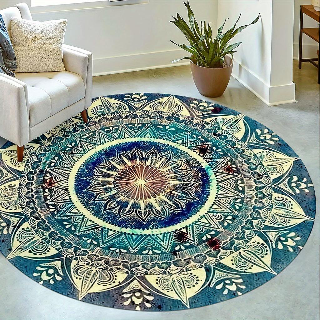 Luxurious Bohemian Style Pattern Round Shape Floor Mats Kitchen Hallway Runner Rug Bedroom Living Room Soft Carpet Non-slip Area Rug