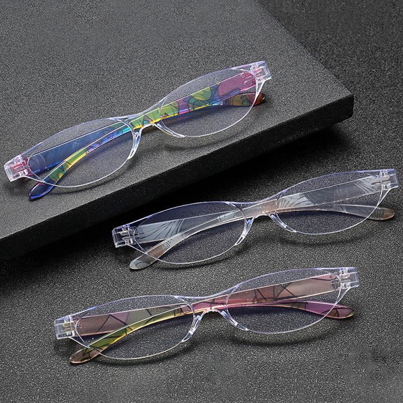 New Fashion Presbyopia Glasses Transparent Frame Flower Legs Cat-Eye High Definition Anti Blue Light Reading Glasses