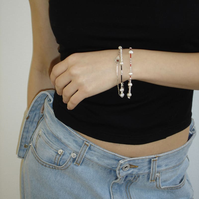 Lowool Red Thread Silver Pearl Bracelet