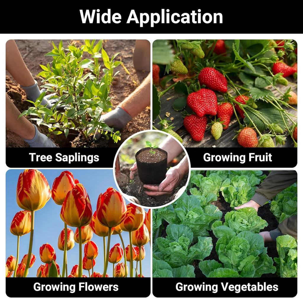 Black Plant Grow Bags Breathable Non-Woven Fabric Grow Bags for Planting Seedling Pots 1 Gallon Plant Pots