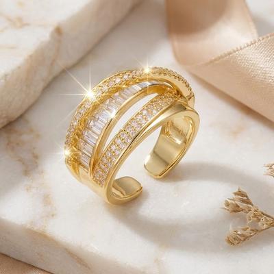 Bagues Ouvertes Exquises Micro Pavage Zircone Cubique AAA Enroulées pour Femmes Multi-couches Scintillantes Bague de Doigt Party Bijoux Quotidien