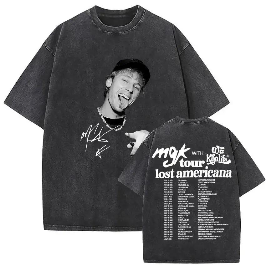Rapper MGK Lost Americana Tour 2026 Tričká Machine Gun Kelly Vintage Prané Grafické Tričko Pánske Hip Hop Krátke Rukávy Tričko