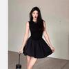 Elegant Black Floral Short Dress for Women - French Style Trendy Bud Design