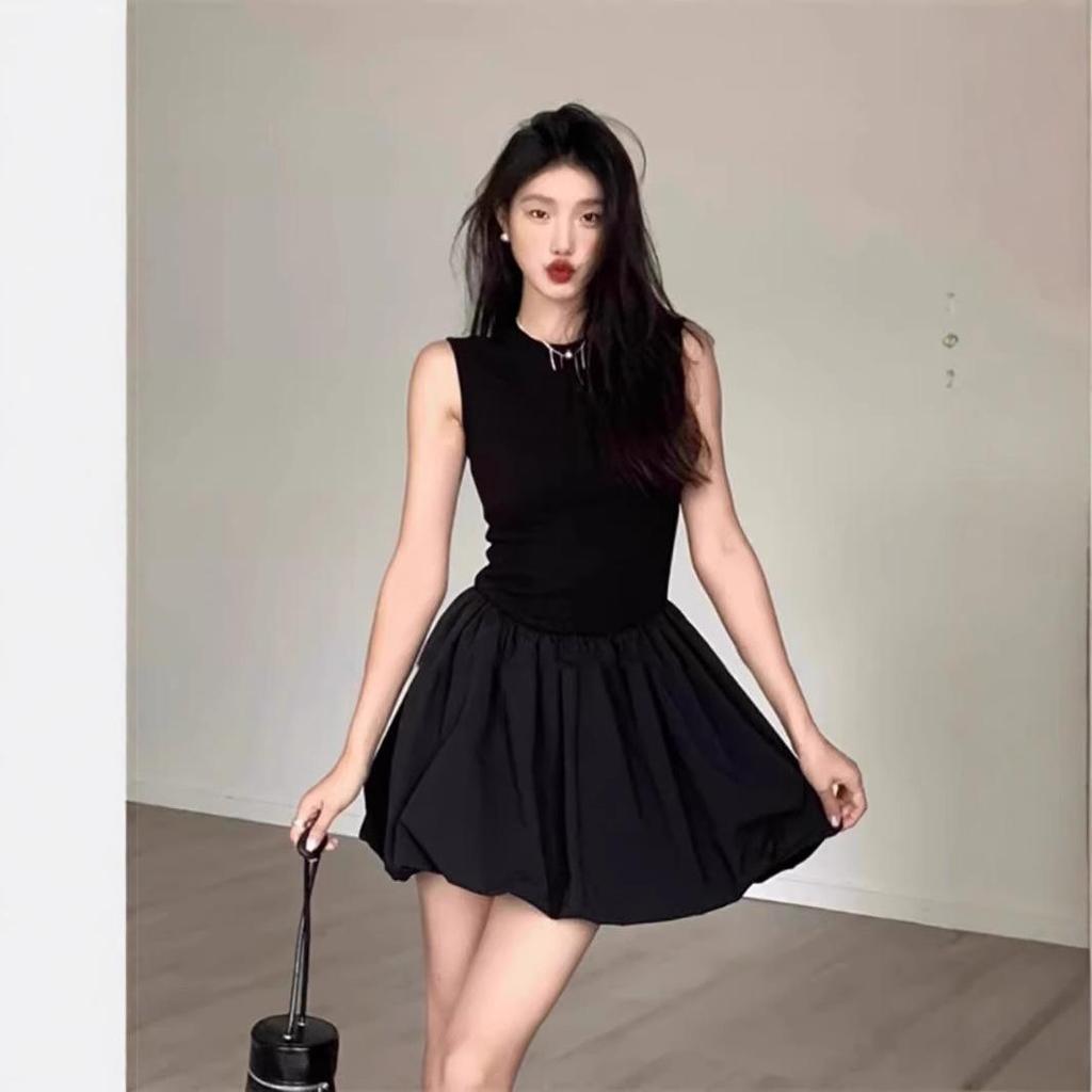 Elegant Black Floral Short Dress for Women - French Style Trendy Bud Design