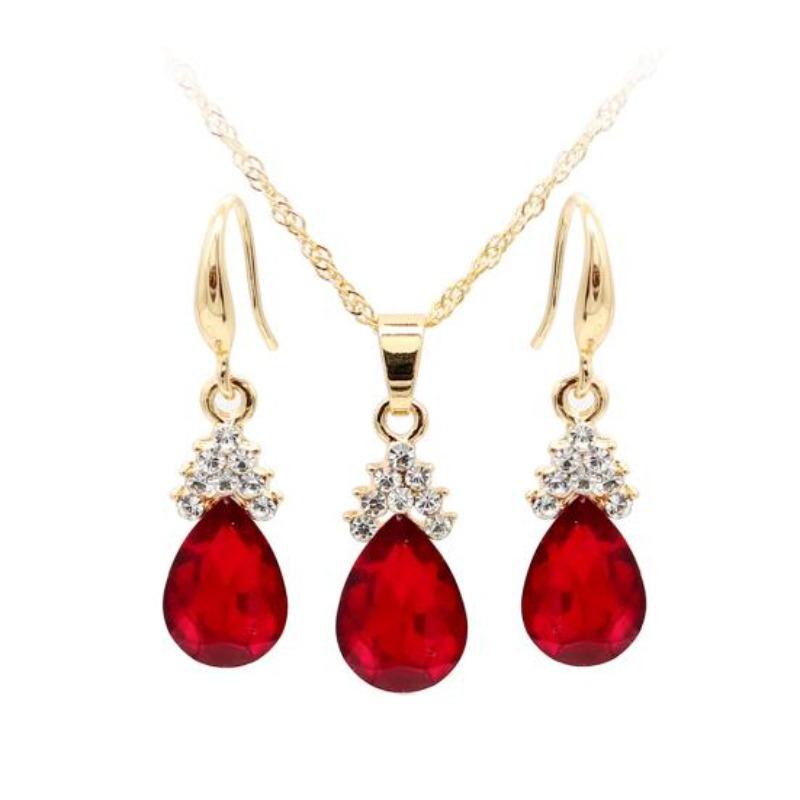 Vintage lágrima Rhinestone mujeres joyería conjunto collar gancho pendientes colgantes