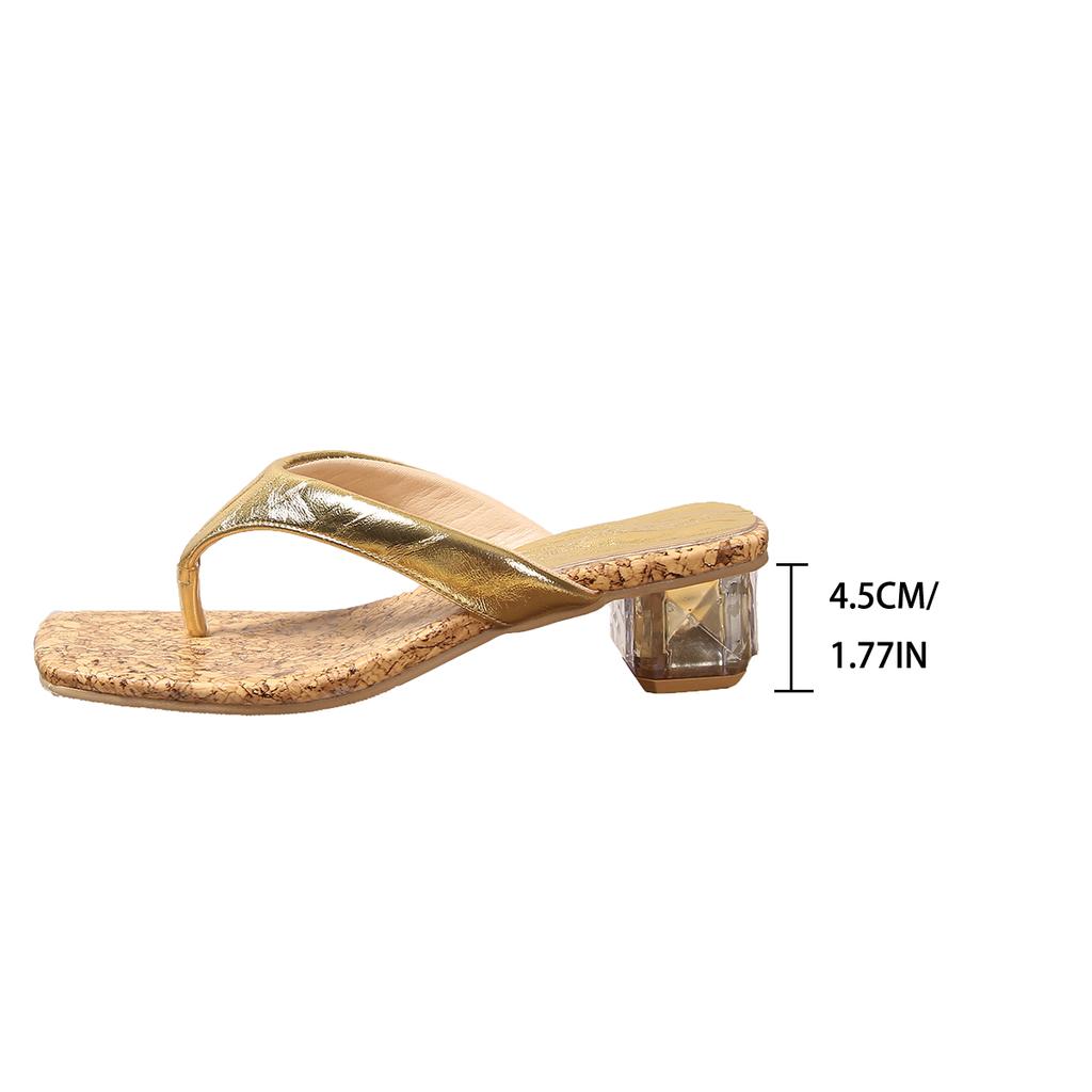 Fashion Square Toe Flip Flops Women Slippers Heeled Sandals Loafers Shoes Woman 2025 Trend Summer Shallow Dress Comfort Clip Toe Slides