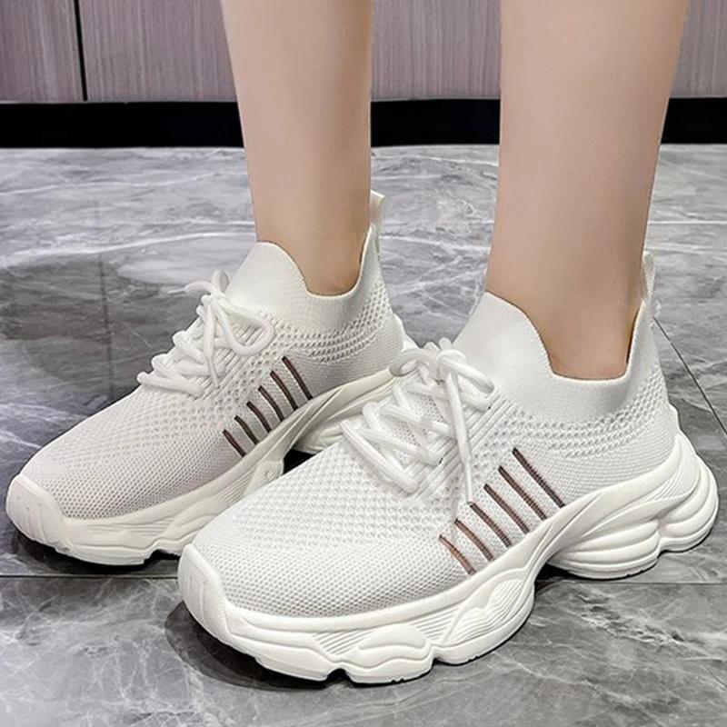 Fashion Casual Solid Thick Platform Sneakers for Women Spring 2025 Autumn Breathable Mesh Sports Shoes Woman Outdoor Lace Up Mujer
