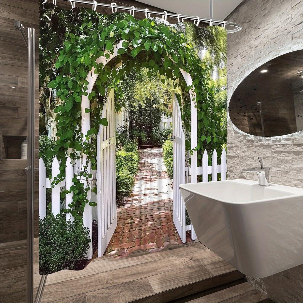1 Stück Duschvorhang mit Aufdruck Gartenbogen mit Efeupfad, Wasserdicht Maschinenwaschbar Polyester für Dusche/Badewanne Badezimmerdekoration