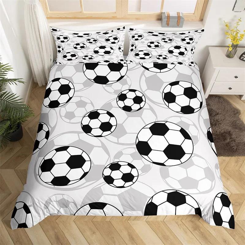 Comforter Soccer Sports Football Game Geometric Pattern Bedding Set For Kids Boys Girls Microfiber Ball Gaming